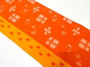 アンティーク　手織り紬　縞に絣柄織り出し全通袋帯（材料）